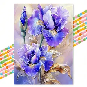 Iris Diamond Painting, Luxury Oil Painting Style, Round Drill 30x40cm, Floral Lover Bedroom Dressing Table Decor