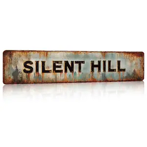 Vintage Rustic "SILENT HILL" Aluminum Street Sign - 4x16in Retro Horror Movie Wall Decor for Man Cave, Game Room & Home