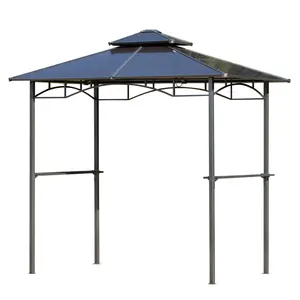 8' x 5' Brown Outdoor Barbecue Grill Gazebo Tent - Patio Canopy Shelter with Side Tables, Double-Layer PC Hardtop, Weather-Resistant Steel Frame for Backyard Cooking, Garden Chef Station