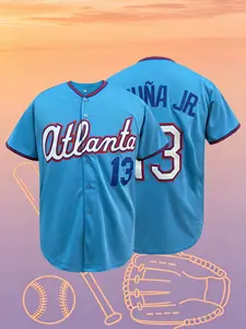 Atlanta Style Embroidered Baseball Jersey Breathable Unisex Short Sleeve Button Down Sport T-Shirt Atlanta I