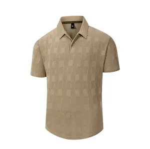 Men’s Plaid Jacquard Polo Shirt – Summer Business Casual Turn-Down Collar Short Sleeve Breathable Ice Silk Top, Shortsleeve, Stylish