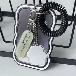 Transparent Card Case Student Bus Campus Meal Card Holder, 3 Inch Polaroid Card Case, Spring Pendant Keychain, School ID Wallet