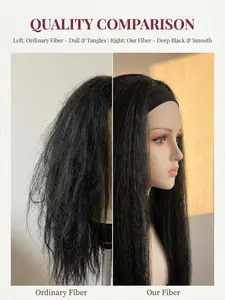 30 Inch Kinky Straight Headband Wig | Natural Black Synthetic Hair