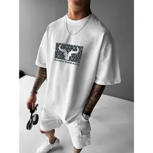 Men's Minimalist Casual Cow Print Loose Drop Shoulder Short-Sleeved T-Shirt for Menswear Top Streetwear Tshirt