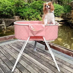 Dog Bath Tub and Washing Station for Bathing, Showering, and Grooming, Foldable and Portable, Suitable for Indoor and Outdoor Use, Suitable for Small and Medium Dogs, Cats, and Other Pets (Pink) bathtub
