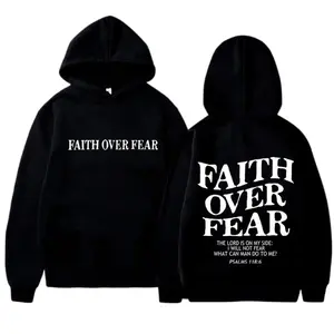 Men's Faith Over Fear Graphic Hoodie – Fleece Pullover Sweatshirt