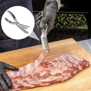 BBQ Rib Membrane Remover Stainless Steel Tool BBQ Rib Skinner with Arc Clamp Non Slip Grip Ergonomic Design for Easy Pork Beef Rib Prep Dishwasher Safe BBQ Accessories for Grilling Camping RV Tailgate Party Father's Day Gift for BBQ Lovers Chef Pitmaster