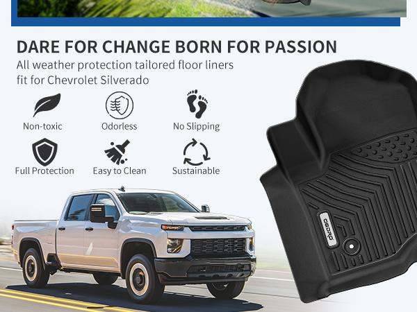 YITAMOTOR Floor Mats Fit for 2019-2024 Chevrolet Silverado/GMC Sierra 1500 & 2020-2024 Chevrolet Silverado/GMC Sierra 2500HD/3500HD Double Cab Bench, NO Rear Underseat Storage Box Custom 2 Row Floor Liner Set Car Accessory Truck Autos Protector Automotive