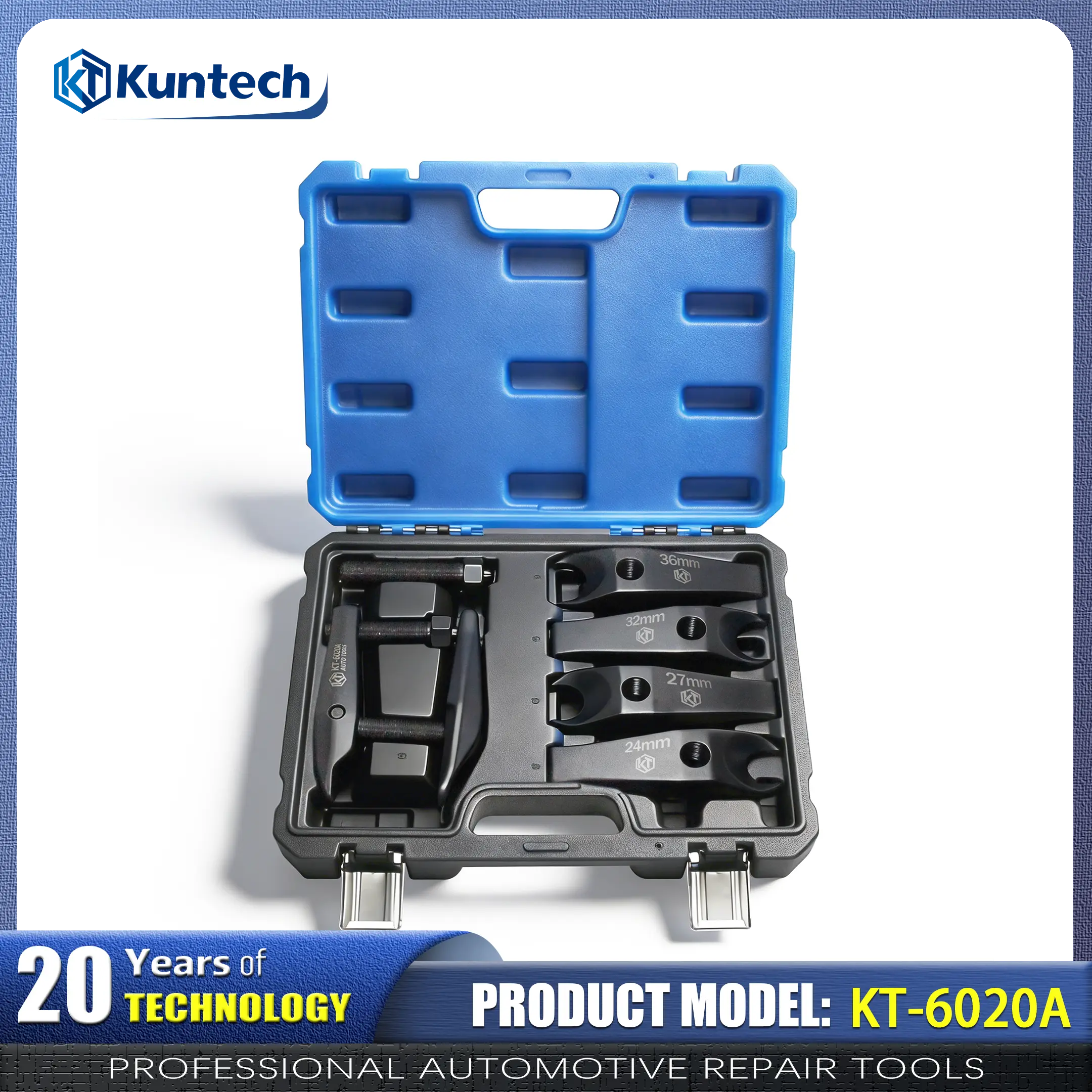 Kuntech KT-6020A Universal Tie Rod Ball Head Remover Tool Kit, Thin Profile Opening Ball Joint Separator with 22/24/27/32/36mm Jaws, Damage-Free Steering Tie Rod End Disassembly Tool