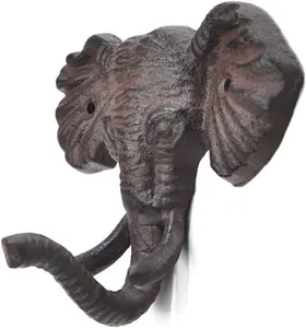 Antiqued Reproduction Cast Iron Elephant Head Single Hook Hanger Animal Shaped Coat Hat Hooks Heavy Duty Iron Art Decorative 1 pc