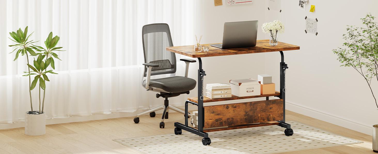 Laptop Desk Adjustable Desk Small Standing Desk Home Office Desks for Small Spaces Portable Desks Table for Bedrooms,Mobile Rolling Computer Work Desks on Wheels