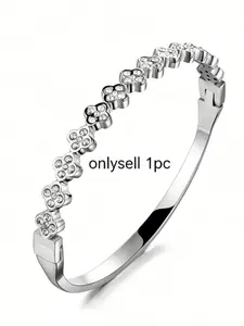 Adjustable Open Cuff Diamond Bangle for Women, Elegant Gold/Silver Plated CZ Bangle, Fashion Jewelry for Daily Wear, Birthday Gift