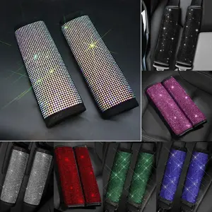 2 Pack Crystal Rhinestone Car Seat Belt Cover Auto Should Padding Protector Diamond Car Interior Accessories For Women Girls