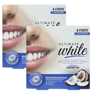 Ultimate White Whitening Strips with Coconut Oil, No Sensitivity Formula No Slip, Enamel Safe for Whiter Teeth, Whitening Without Any Harm - for Men & Women 6ct each Box Pack of 2 Total of 12 Strips