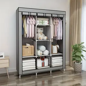 Large Capacity Clothing Storage Wardrobe - Easy to Assemble, Dustproof Rolling Curtain, Portable Design, Suitable for Home and Dormitory