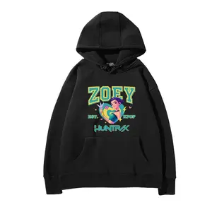 Kpop style ZOEY character print hoodie, niche HUNTRX design, street style loose fit, cool top, versatile and stylish for autumn and winter.