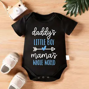 Daddy's Little Boy Casual Babywear Black Cotton Bodysuit for Baby & Toddler Boys - Short Sleeves, Non-Transparent, Tagless Design, Machine Washable   Solid Color Bodysuit Newborn