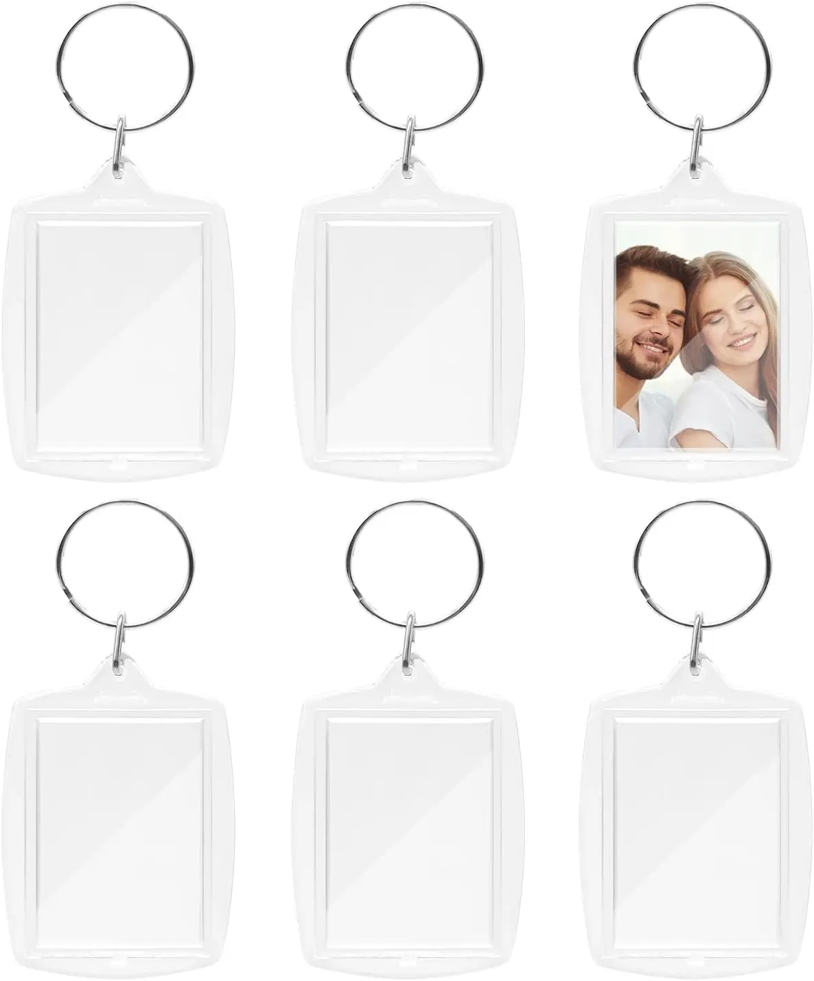 6pcs Clear Double Sided Blank Picture Keychains for Insert 4.1 x 2.7cm Photo, Acrylic Photo Frame Keyrings Personalised Photo Key Fob Holder with Split RingGift.
