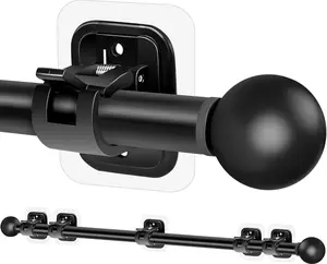 Curtain Rods No Drilling for Windows Set 66 to 120-128 Inch,5/8 Inch Diameter Drapey Pole with No Drill Curtain Rod Brackets,Renter Friendly Cortineros Para Ventanas with Adhesive Holder Hook Black