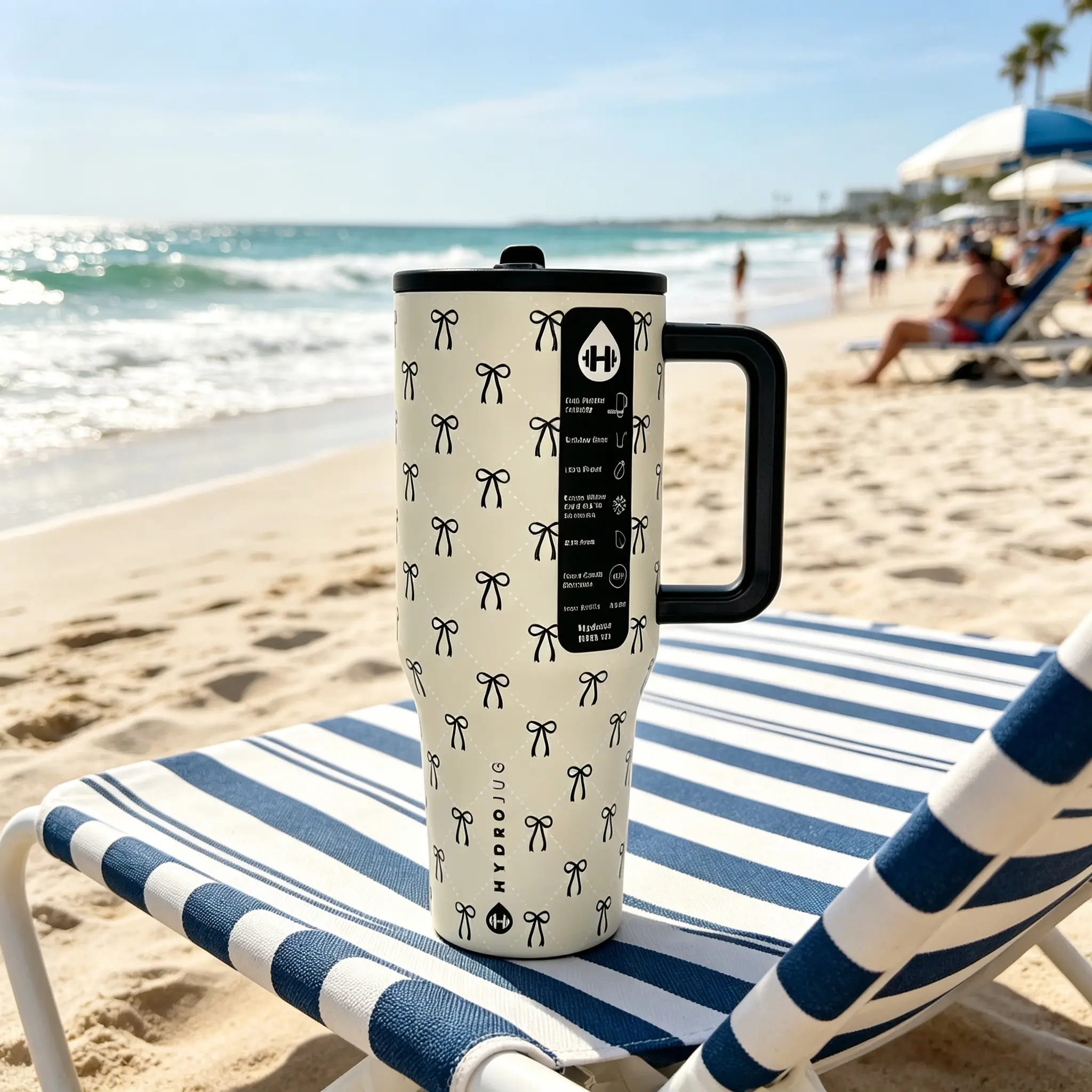 HydroJu 40oz Cream Bow Pattern Stainless Steel Insulated  Flask, Leak-Proof Travel Tumbler, Keeps Drinks Cold 24H, Ideal for Coffee & On-the-Go Use, Flasks  Portable Mug Water Bottles Bottled Stylish double silver edge tumbler insulation car feminine el