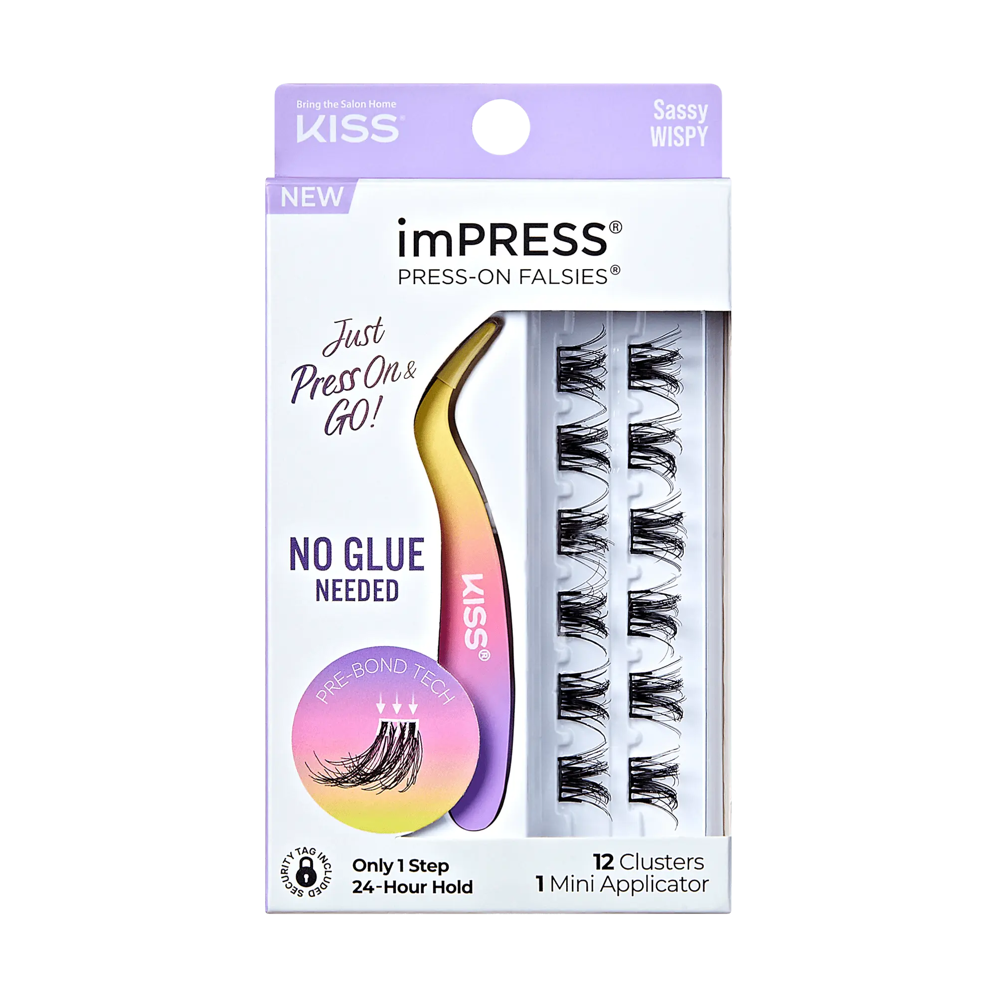 Impress Falsies Pre-Glued False Eyelashes Minipack - Sassy | 12 Lash Clusters, With Mini Applicator, 12mm-14mm