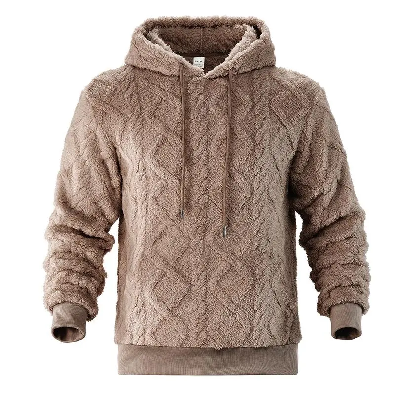 KZZ Men's Solid Color Fleece Hoodies Vintage Drawstring Wool Hooded Sweatshirts Long Sleeve Outerwear christmas gifts for him