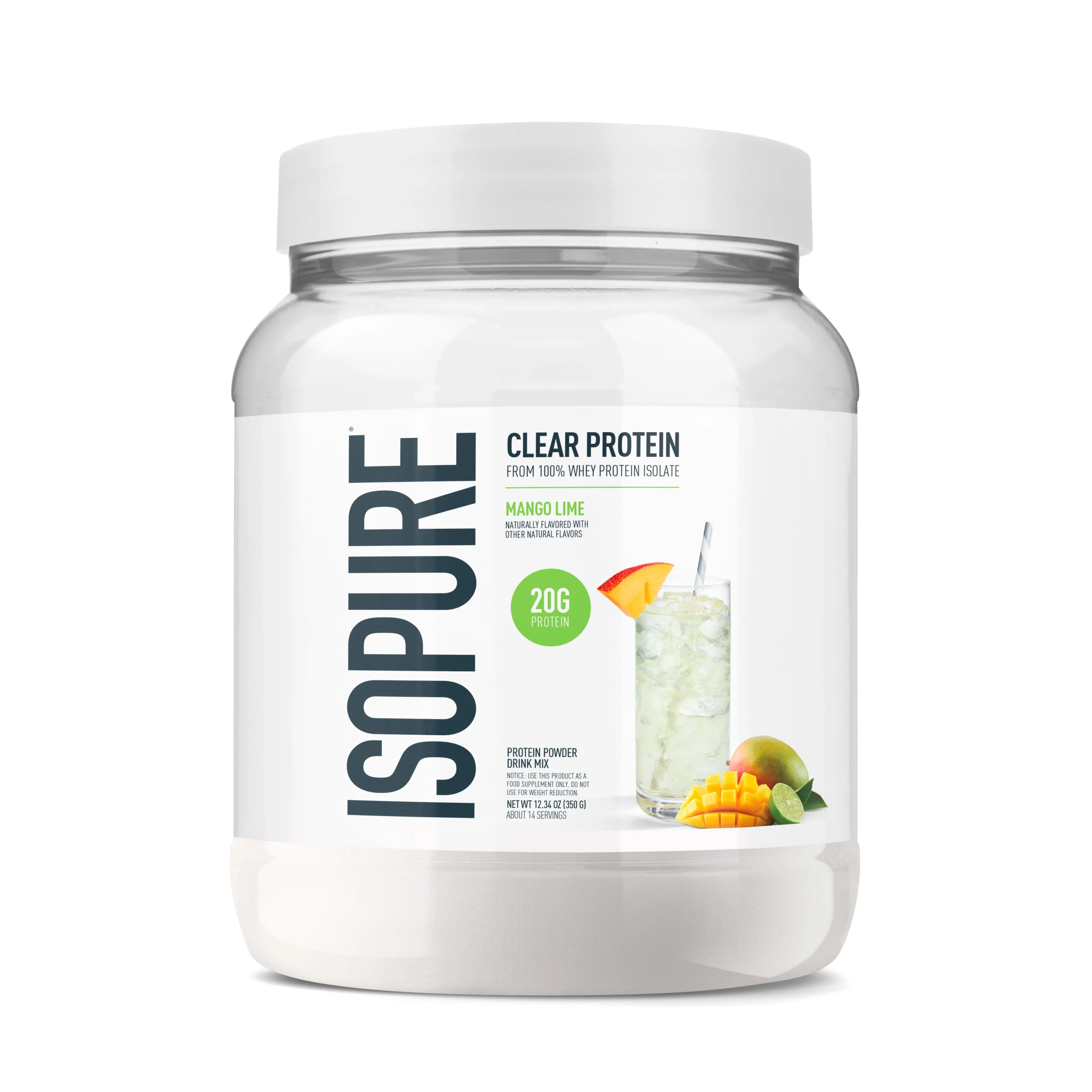 Isopure Clear Whey Isolate Protein Powder, Lactose Free, Gluten Free, Naturally Flavored, 20g Protein Per Serving, 14.1 Oz, 16 Servings (Packaging May Vary)