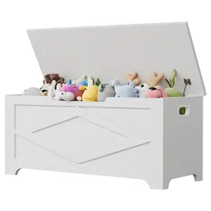 Farmhouse Storage Chest Wooden Storage Bench with Safety Hinges Heavy Duty 300lbs Shoe Bench Toy Box Blanket Trunk with Handles Clothes Organizer Cabinet for Entryway Bedroom Living Room 39.4 Inch Modern Rustic