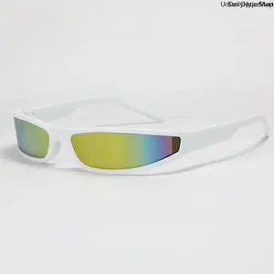 Retro Y2K Cyberpunk Narrow Sunglasses UV400 Wrap Shades for Cycling & Streetwear with Rainbow Lenses