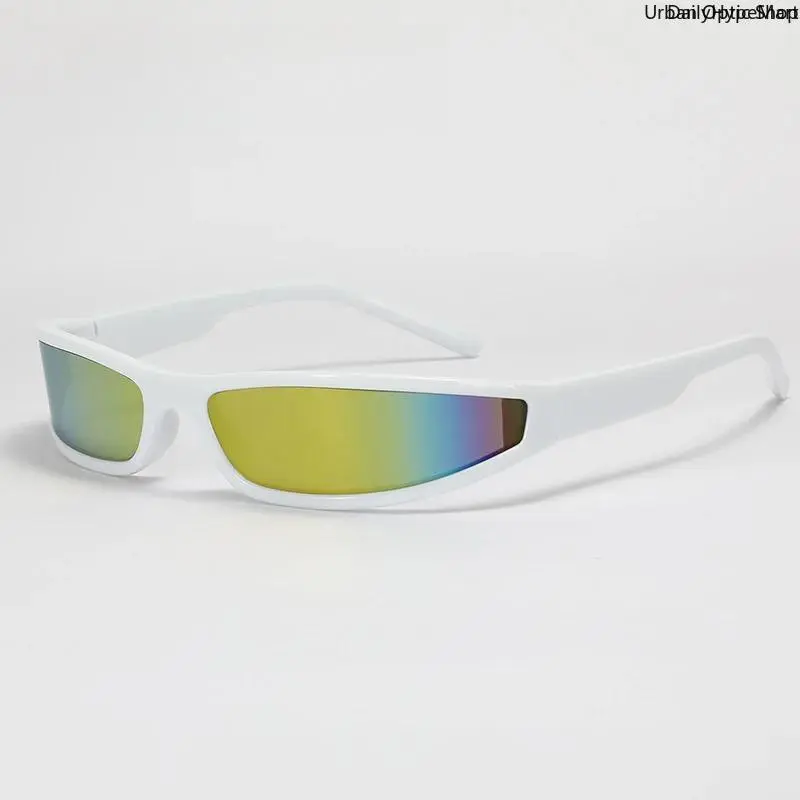 Retro Y2K Cyberpunk Narrow Sunglasses UV400 Wrap Shades for Cycling & Streetwear with Rainbow Lenses