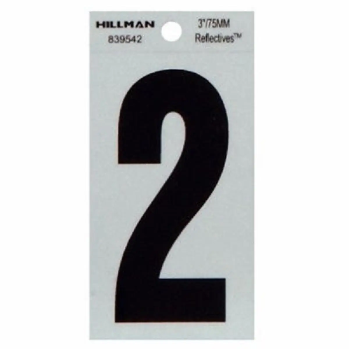 Hillman Fasteners 3 in. Black Thin Cut Reflective Adhesive Vinyl House Address Number 2 Stickers, Office Label Signs - Pack of 6