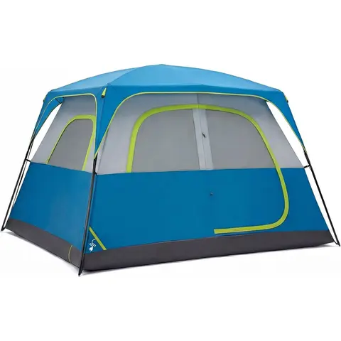 Sweetcrispy Large Polyester Family Size Dome Tent - 2/4/6/8+ Person All Seasons Waterproof Windproof Insect-Proof High Ceiling Tent with Rainfly, Multi-Windows, Ventilation, Effortless Setup for Car Camping (Compatible with 6 Sleeping Bags)