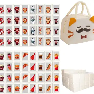 Cute Cat Packaging Building Block Mahjong Tiles Set, Food & Animal Patterned Mahjong Game, Mini Mahjong Group, Perfect for Parties