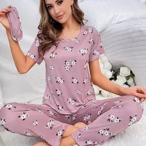 SERACAL 1 Set Women's O-Neck Short Sleeve Sleepwear & Long Pants Pajamas Set Casual Lounge Wear 2 Pieces Home Nightwear For Summer