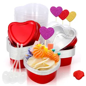 36 Pack Acluminum Heart Shaped Cake Pans with Lids - Disposable Mini Baking Pans, 3.4 Ounces, Red Heart Party Decorations for Valentine, Mother's Day, Birthday, Wedding - Romantic Supplies Favors