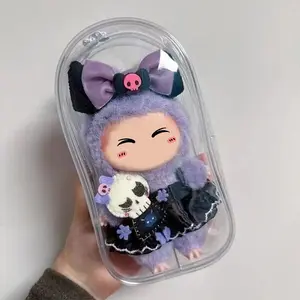 Colorful Transparent Protector Case Organizer Box for 17cm Labubu Plush Dolls Outdoor Display Bag With Keychain Doll labubu Accessories