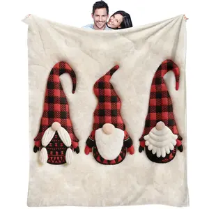 and Plaid Faux Rabbit Fur Blanket, Cozy American Holiday Throw for Living Room Sofa, Decorative Soft Furnishing for Airbnb