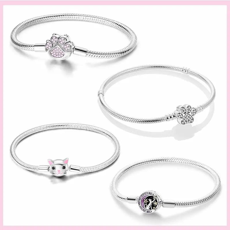 Women's Paw Print Bracelet with Pendant in 925 Sterling Silver | Adjustable 17-20cm Animal Charm with Pink Zircon | Includes Free Pink Gift Box - Aliexpress