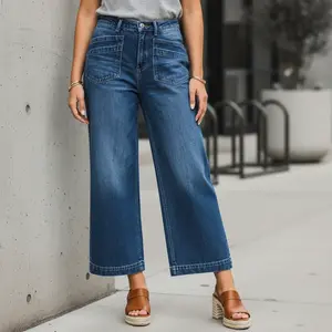 Wide Leg Stretch Jeans - Comfortable Soft and Breathable for Casual Wear Denim Womenswear with High Waist and Loose Fit versatile commuter wear