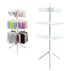 Portable Foldable Tripod Clothes Drying Rack with 20 Clips, Space-Saving Laundry Garment Rack for Indoor and Outdoor Use, White Plastic, Hangable