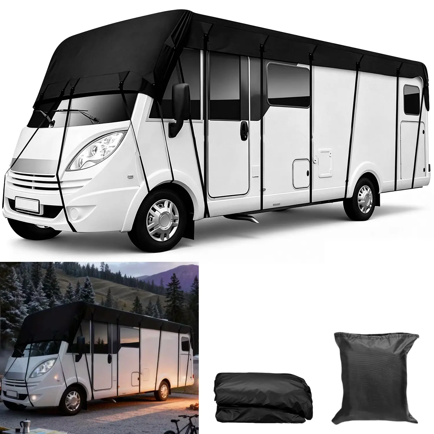 210T Waterproof RV Roof Cover, All-Weather Camper Top Protector. Anti-Tear, UV Resistant Motorhome Tarp (S/M/L/XL) Black custom fit Car Cover Series protection outdoor Enhanced