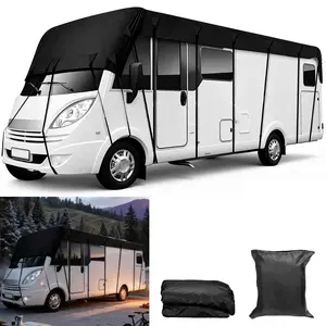 210T Waterproof RV Roof Cover, All-Weather Camper Top Protector. Anti-Tear, UV Resistant Motorhome Tarp (S/M/L/XL) Black