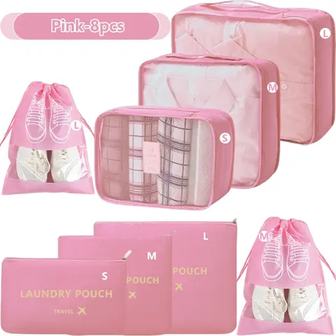 8pcs/14pcs Travel Clothes Organizer, Dorm Essentials for Students, Travel Storage Bag Set with Lingerie Bag, Back to School Supplies, Travel Organization Pouch, Travel Pouches, Traveling Essentials, Travel Organizers, Travel Organiser Set