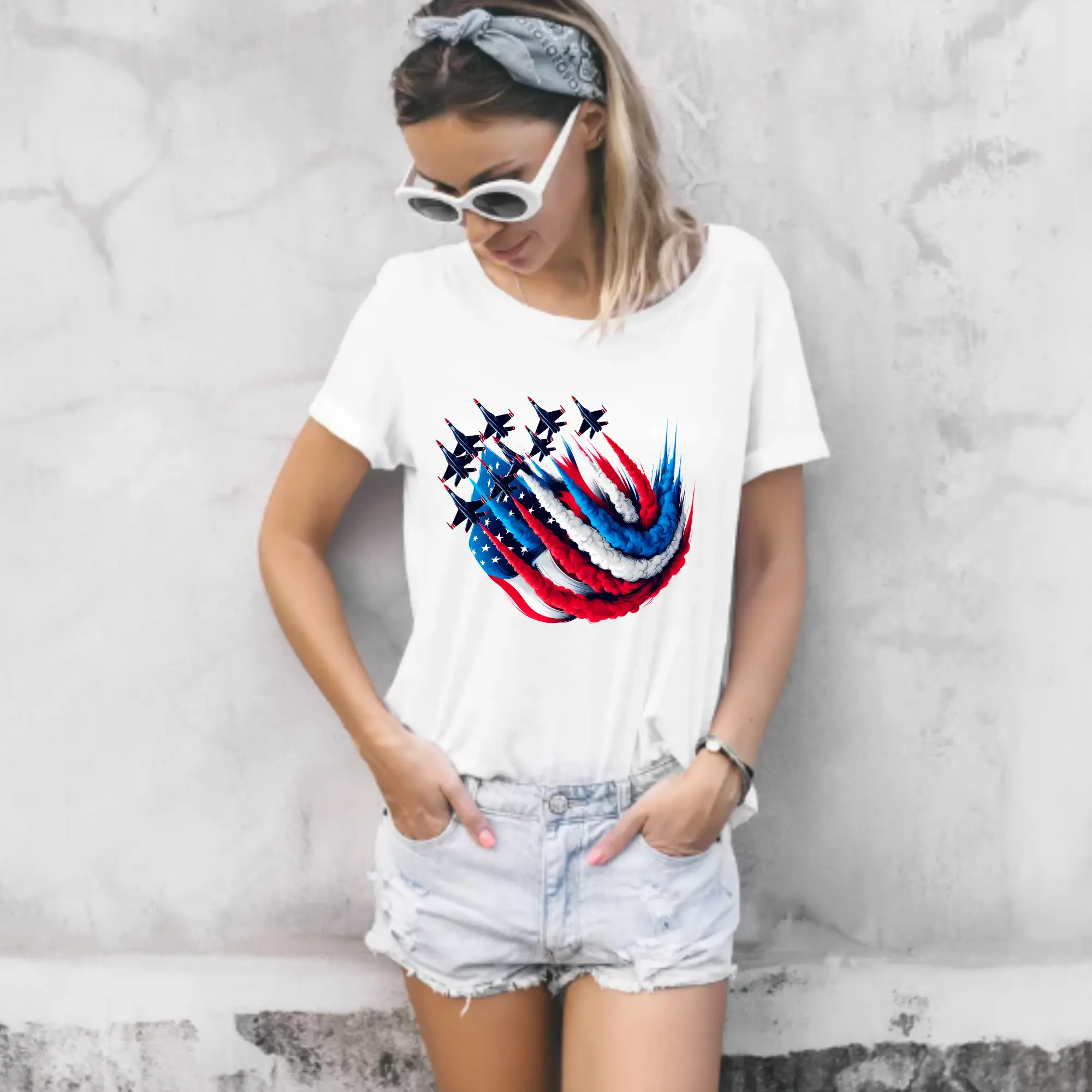Jets, American Flag with Red, White and Blue Direct To film Print, DTF Print, Ready To Press Print For T-Shirts