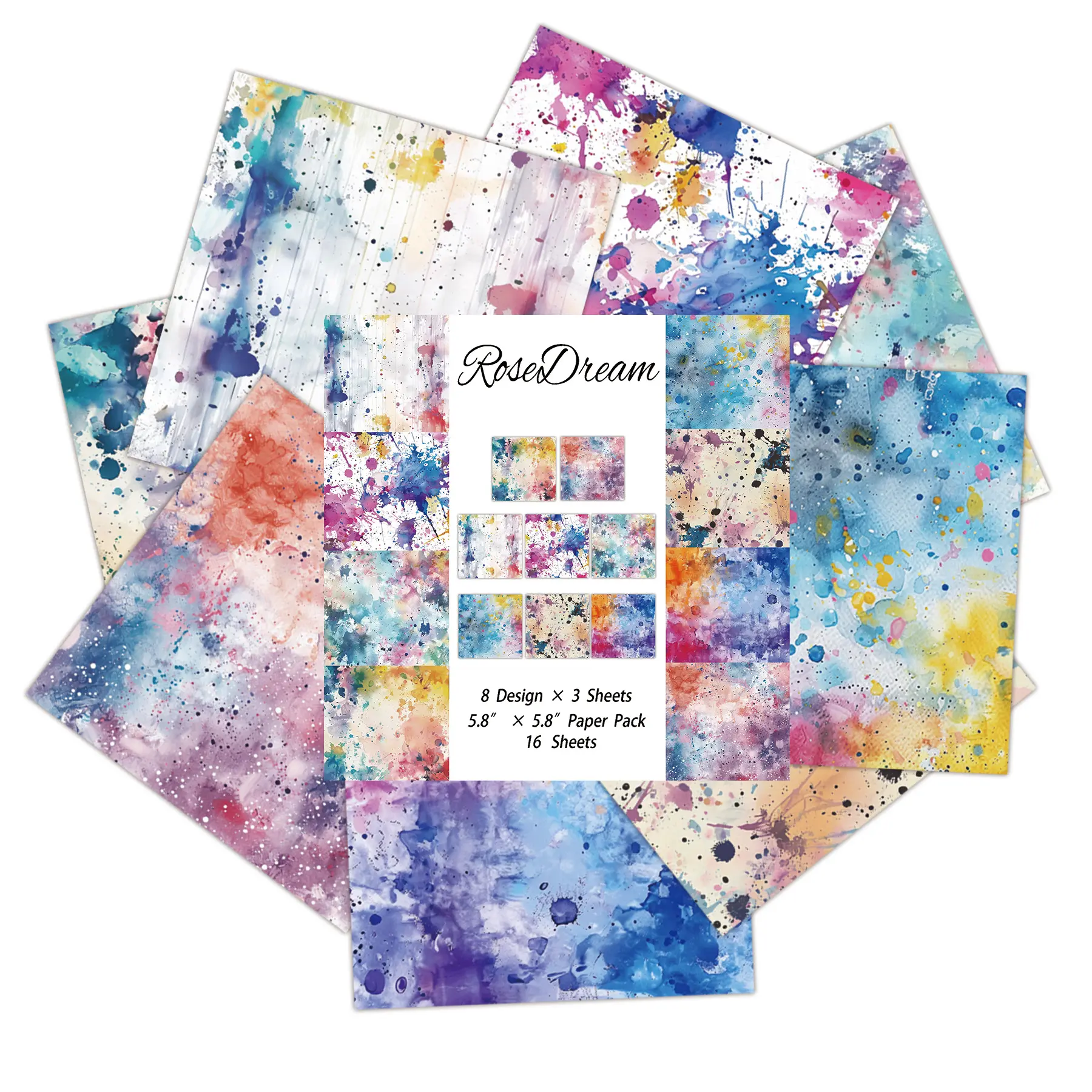 16 Sheets Colorful Ink Splash Scrapbook Paper – Abstract Aesthetic Background Paper for Junk Journals, Card Making, Collage, Gift Wrapping & DIY Crafts,TikTokShopJumpstartSale