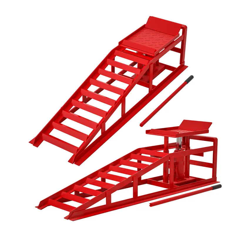 Hdmw 2 Pack Hydraulic Car Ramps 5T 11000lbs Low Profile Car Lift Service Ramps Truck Trailer Garage,Height Hydraulic Vehicle Ramps (Red)