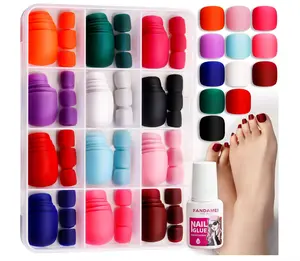 FANDAMEI Press on Toe Nails, 12 Packs 288PCS Press on Toenails Short Square, Fake Toe Nails Full Cover, Acrylic False Toes Nails 12 Color Matte
