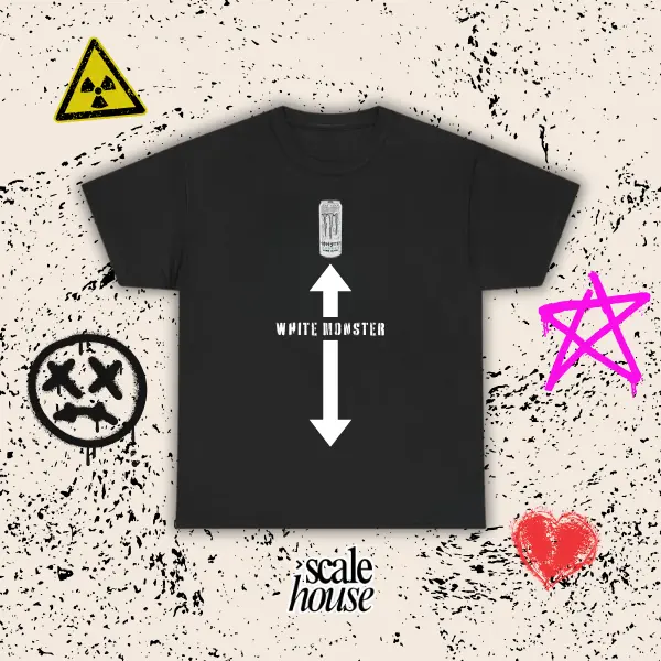 WHITE MONSTER SHIRT - Man Menswear Oversized Tshirt Streetwear Casual Funny Joke Cotton Shortsleeve Crewneck Top Ironic Satire Prank