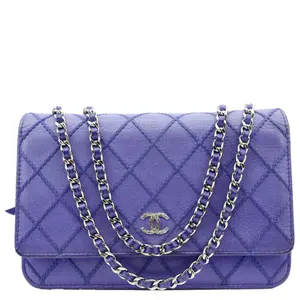 Pre-owned CHANEL Quilted Calfskin Leather Crossbody Bags Fancy CC Wallet On Chain Bag Blue