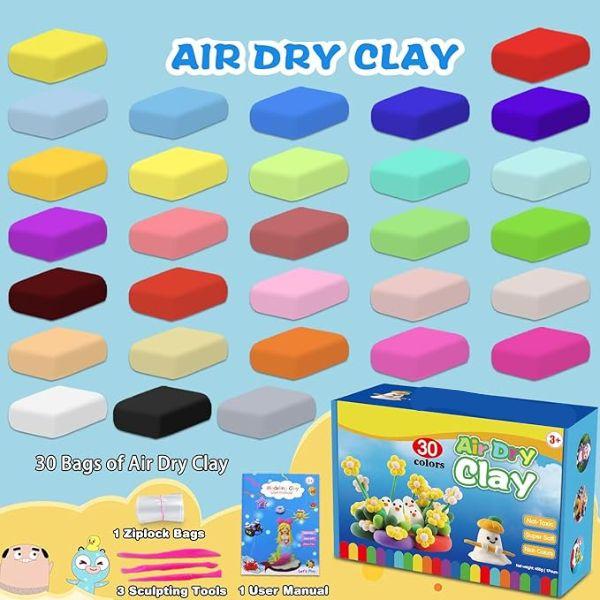 Air Dry Clay 30 for Kids  Non‑Toxic Modeling Clay Kit with Sculpting Tools DIY Art & Craft Set Soft & Easy to Shape Birthday & Gifts for Boys & Girls Ages 3‑12